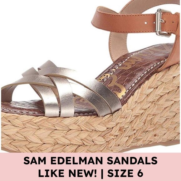 Sam Edelman Metallic Leather Espadrille Wedge Sandals Size 6 vacationcore - Picture 1 of 14